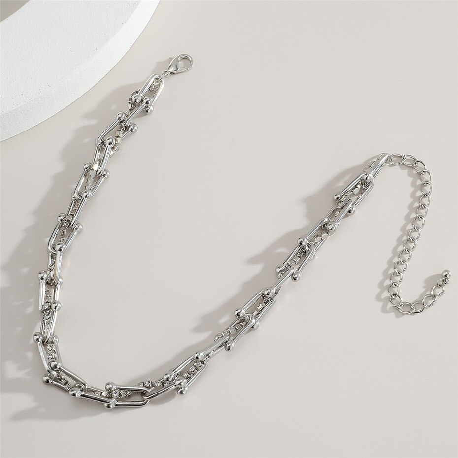 Goth-collier cubain cristal pour femmes, collier Boho, en forme de U, torsadé, chaîne épaisse à maillons épais, bijoux Punk et hommes: Silver Color