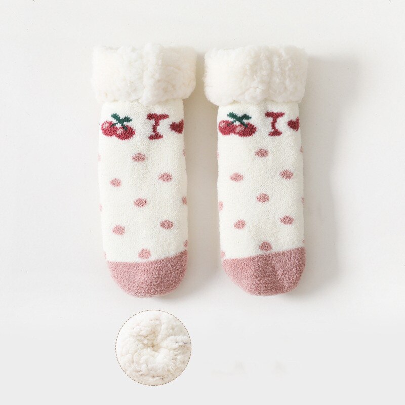 Herfst Winter Baby Sokken Verdikking Koraal Fluwelen Warm Antislip Baby Boy Meisjes Sokken Kinderen Thuis Vloer Sokken 0-4 Jaar Kinderen: Cherry / 2-4 Years (13-16cm)