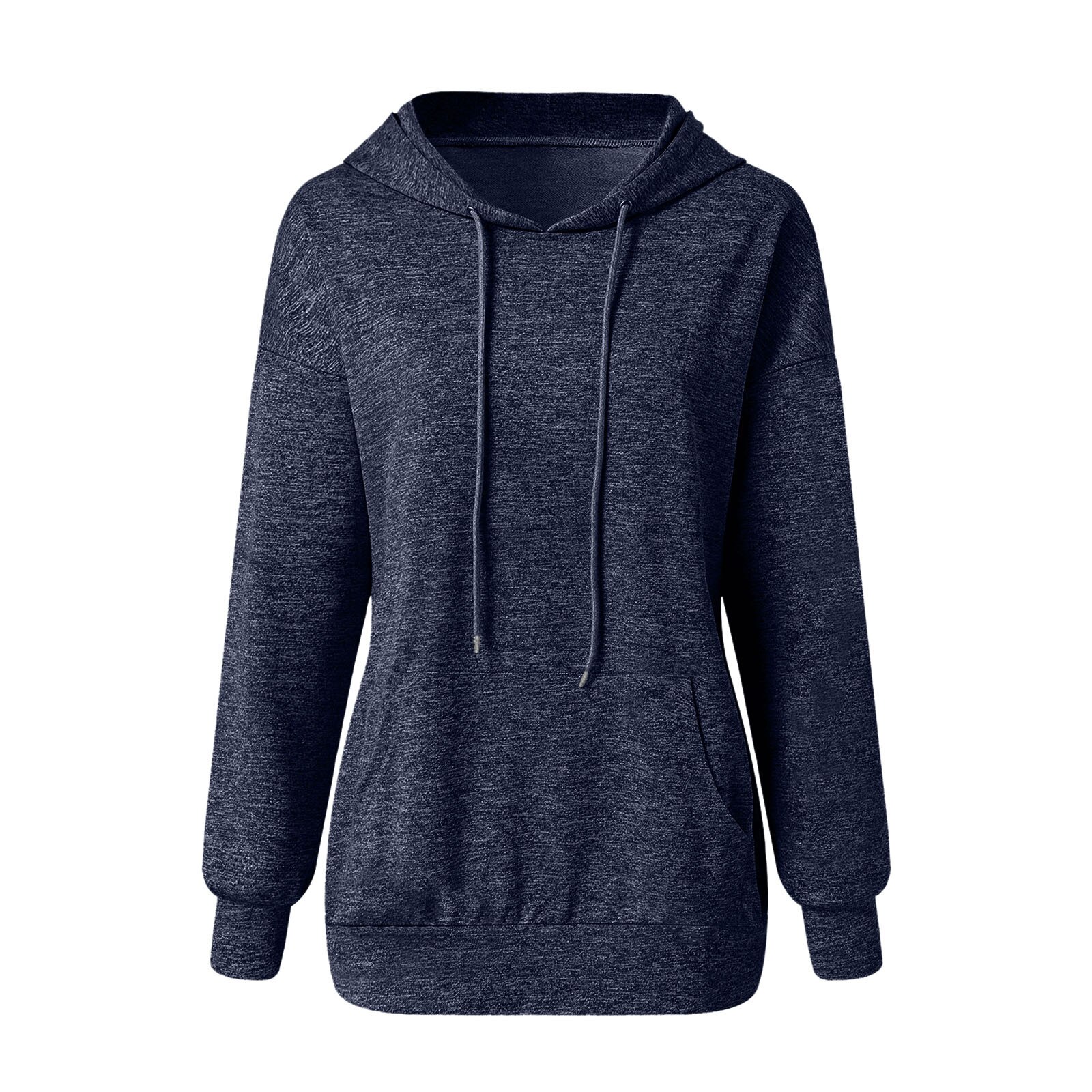 Frauen casual Hoodies Einfarbig Kordelzug Sweatshirts Langarm Tasche HoodieTops Damen Herbst Winter warme Sweatshirt Top: M / Navy