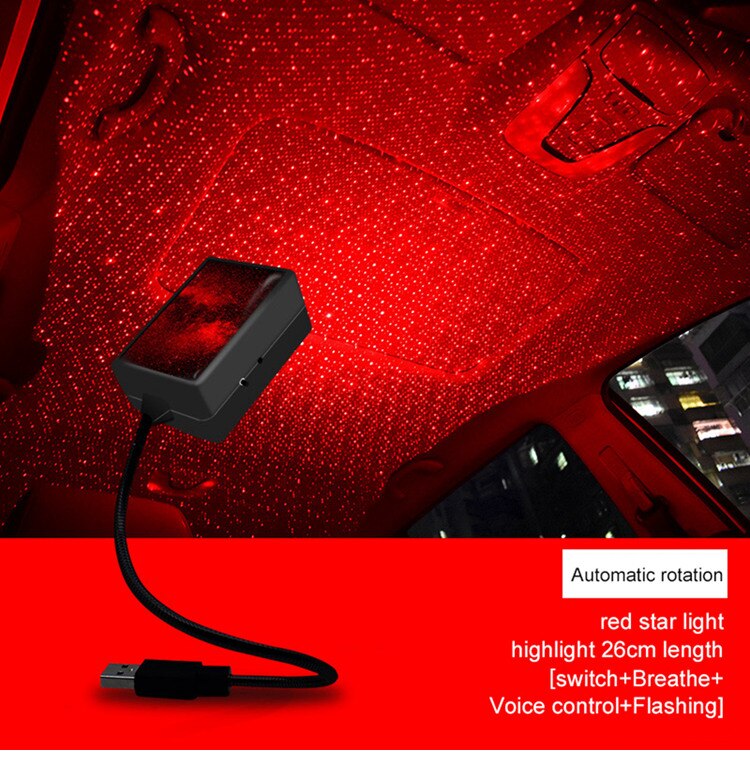 Switch Roof Star LED Night Lights Car USB Projector Light Atmosphere Lamp Home Ceiling Decorative Light Projection Starry Lamp: Red With Switch