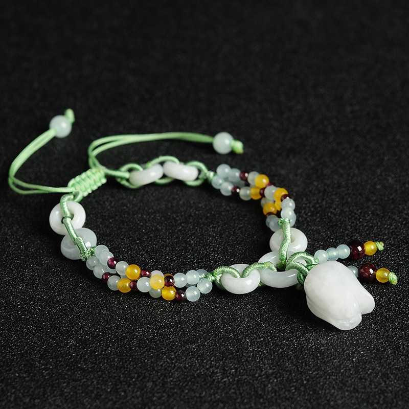 Natural Jade Roses Braided Bracelet Genuine A Goods Emerald Retractable Bracelet Female Simple Jewelry