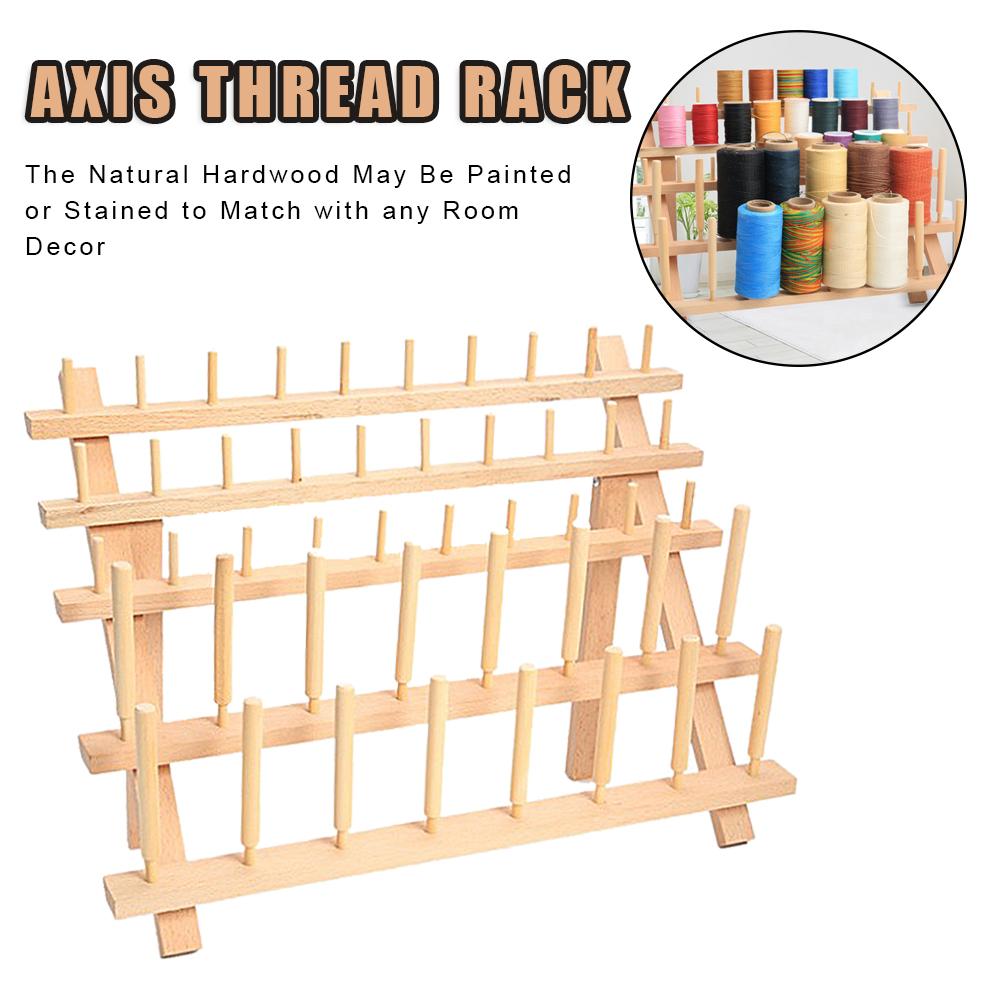 Hardwood Threaded Rack 46 Spools Foldable With Wall Hanging Hardware Sewing Tools Embroidery Thread Mini Cone Bracket