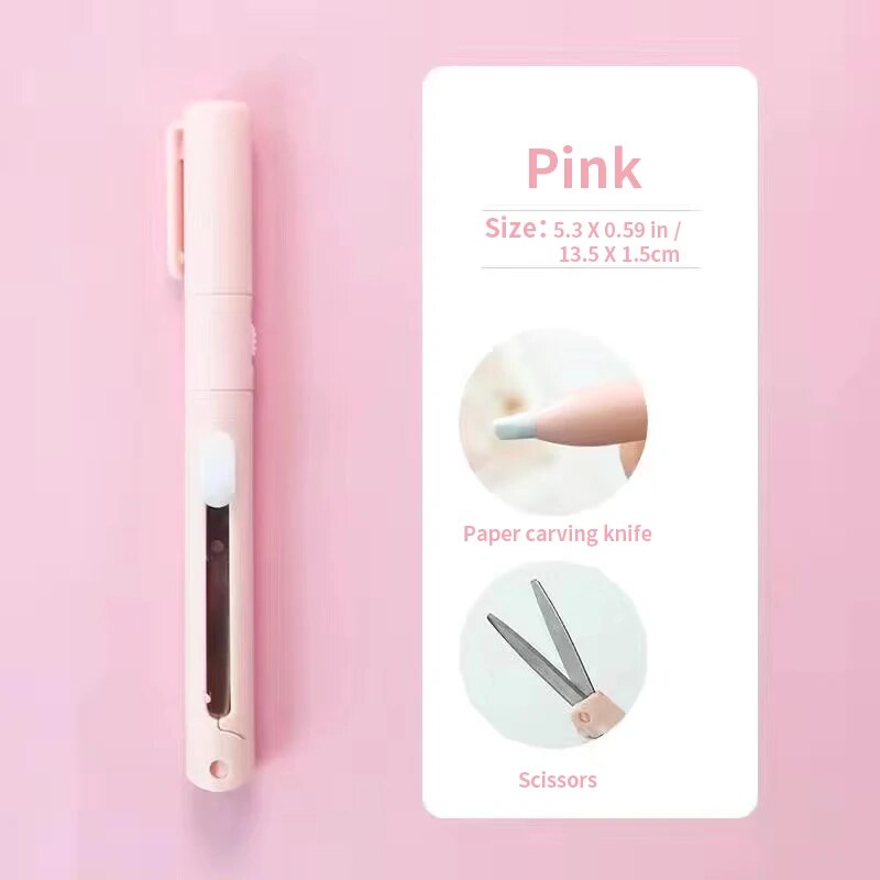 Mini tijeras portátiles 2 en 1, cúter de papel, bolígrafo de bolsillo multifuncional con forma de álbum de recortes, herramientas de arte para tallado y corte, 1 ud.: Rojo