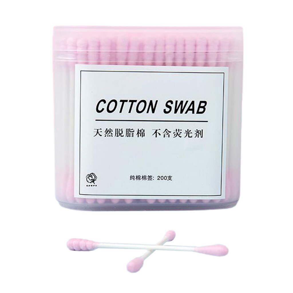 Coton-tige avec manche bâton, 200 pièces, coton-tige, applicateur de nettoyage, Extension de cils, outil cosmétique: Pink