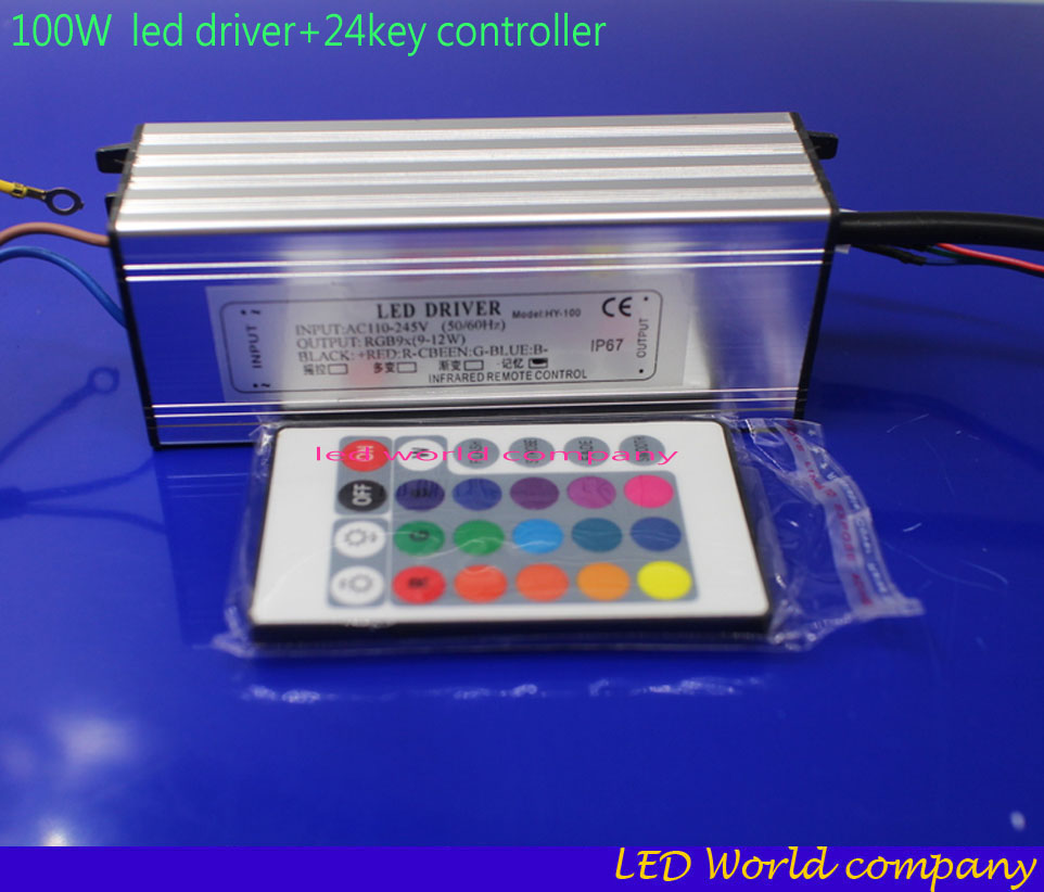 1Set Full Watt RGB Integrated Chip 10W 20W 30W 50W 100W RGB LED lamp + LED Driver +24Key Remote For Floodlight Spot light bulbs: 100W driver no chip