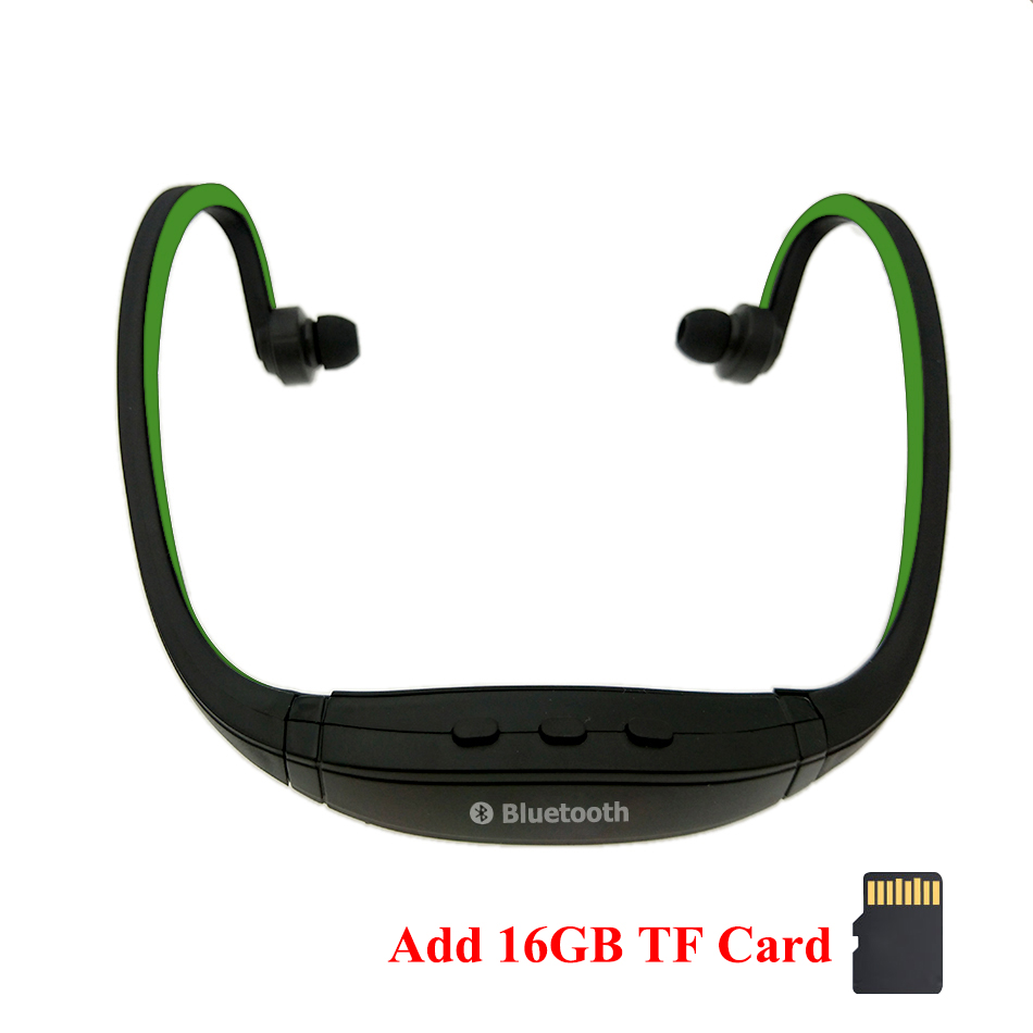 HOMEBARL BS19C Bluetooth 4.0 Sport bezprzewodowe słuchawki na szyję słuchawki słuchawki + 8GB 16GB karta Micro SD/FM Radio / Mic PK ZK-S9: Green Add 16G TFCard