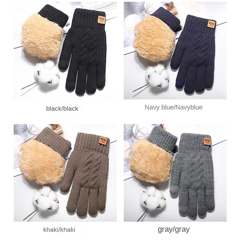 Moda inverno luvas de malha quente para mulheres homens engrossados e resistentes ao frio luvas de tela de toque forro de lã acessório de alta qualidade