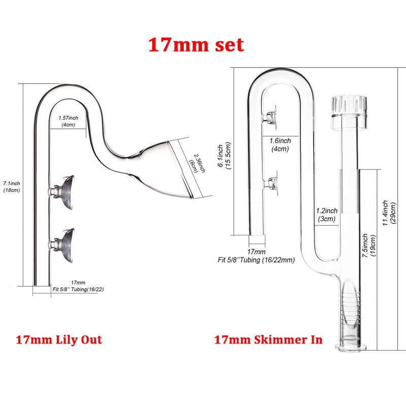 Aquarium Filter Pipes Clear Glass Lily Inflow Surface Skimmer Outflow Set In&Outflow For Filter System: 17 Set