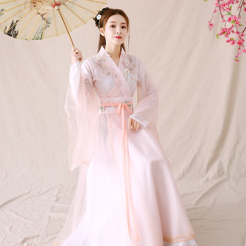 Women Chinese Hanfu Traditional Dancing Performance Outfit Costume Han Princess Clothing Oriental Tang Dynasty Fairy Dresses: S / Pink