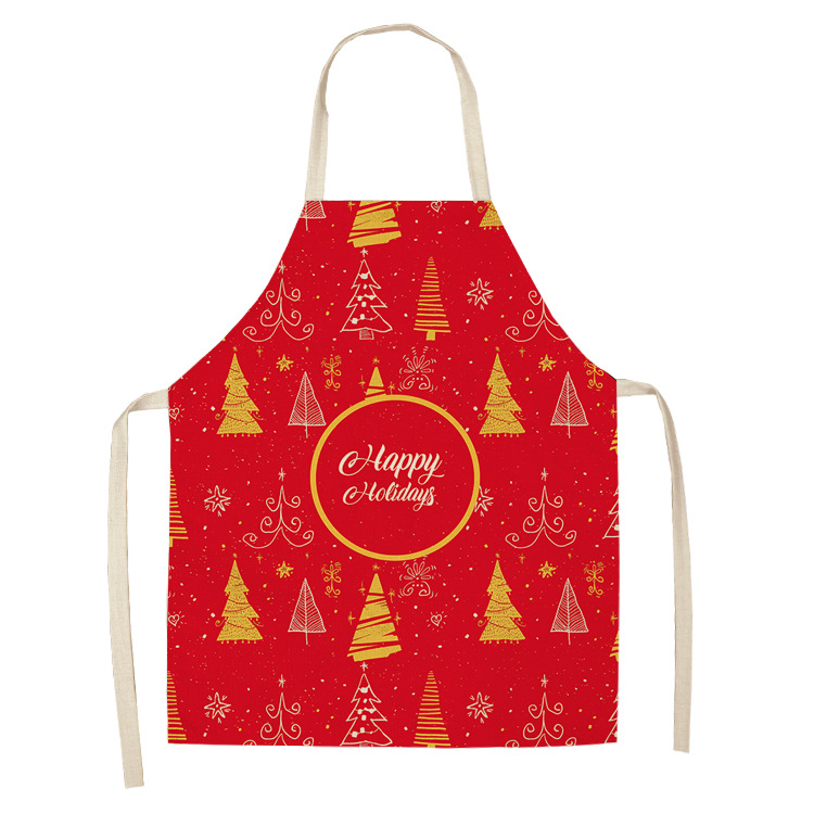 Christmas Printed Women Kitchen Aprons Waterproof Cooking oil-proof Cotton Linen Antifouling Chef Apron man kid aprons: S / plum