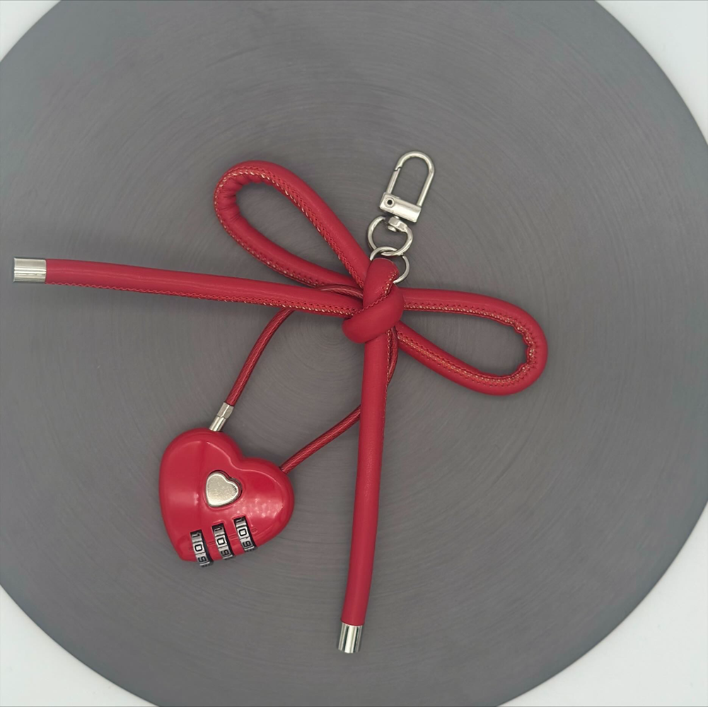 Y2K Vintage Rood Lederen Touw Boog Liefde Hart Slot Sleutelhanger Harajuku Koreaanse Mode Portemonnee Charme Tas Hanger Decor Dames sleutelhanger