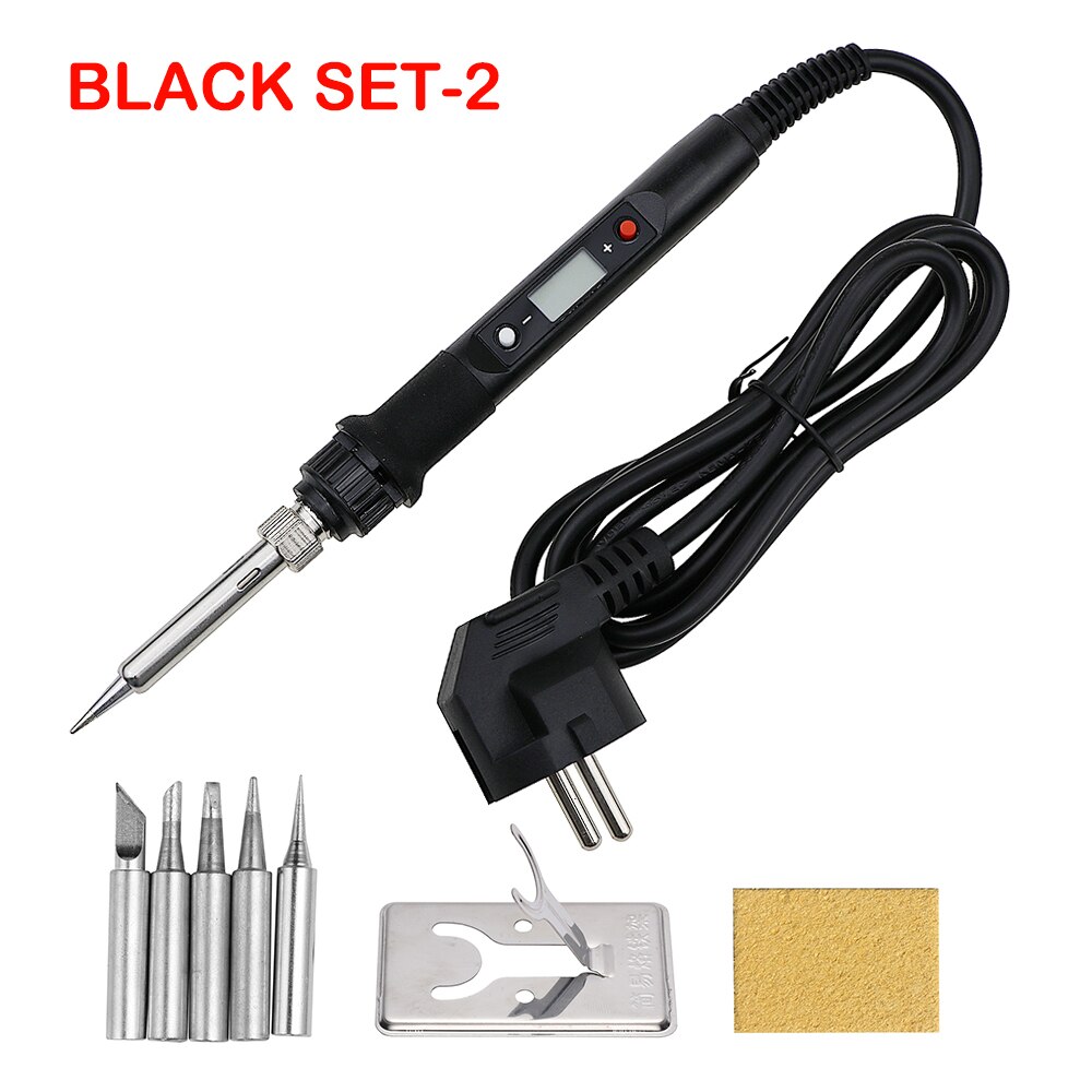 80W Lötkolben Digitale Einstellbare Temperatur Elektrische Solder Station Schweißen Werkzeuge Kit 220V 110V Rework Entlöten Reparatur: 220V EU Plug / Black SET-2