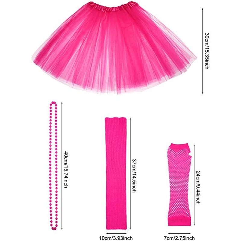 Halloween cosplay 80s kostymtillbehörsset i love 80s kjol halsband armband benvärmare t-shirt för festtillbehör