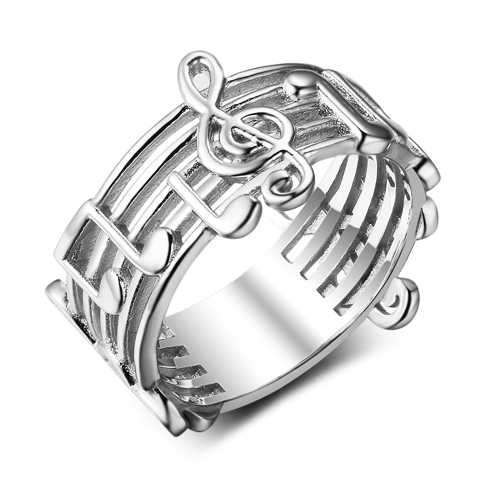 Mode Zilveren Kleur Diamante Euryprosopic Ringen Muzieknoot Patroon Ringen Voor Music Lover Trendy Literatuur En Kunst Voor Vrouwen