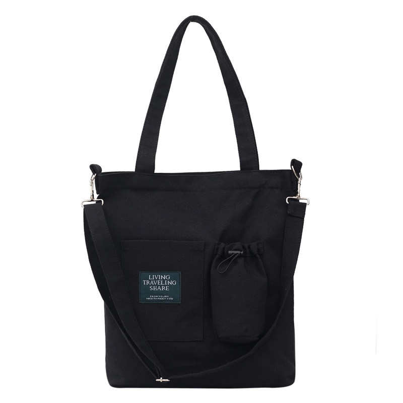 Käufer Taschen Für Frauen Tote Einfache fest Farbe Große Kapazität Handtasche Günstige frauen Tasche Schulter Leinwand Crossbody: Schwarz