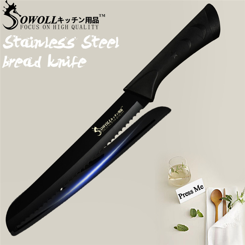 Sowoll superior 7 cr 17 ruostumattomasta teräksestä valmistettu keittiöveitsisetti sakset veitsenpidike japanilaiset keittiöveitset työkalut 8 kpl sarja: D .8 tuuman leipäveitsi