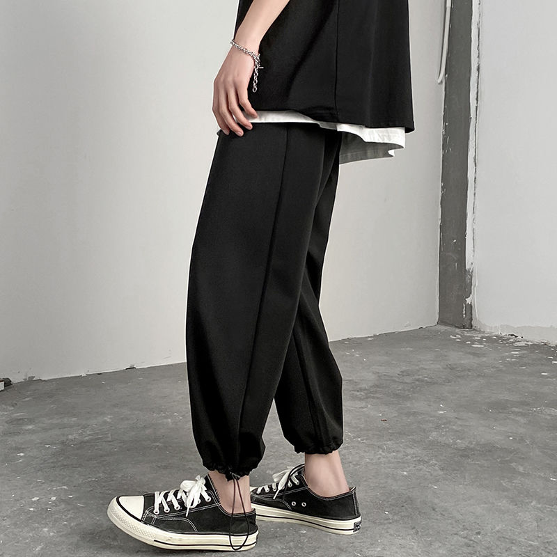 Cotton Black White Sweatpants Men Casual Joggers Pants Men Streetwear Korean Loose Straight Wide Leg Pants Men Trousers