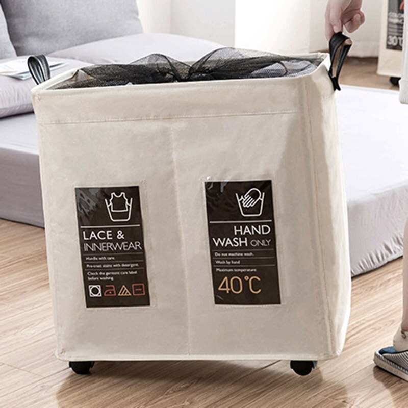 Opvouwbare opbergmand met wielen, wasmand met wieltjes, opvouwbare grote wasmand, wasmand voor vuile was, waszak voor organisatie