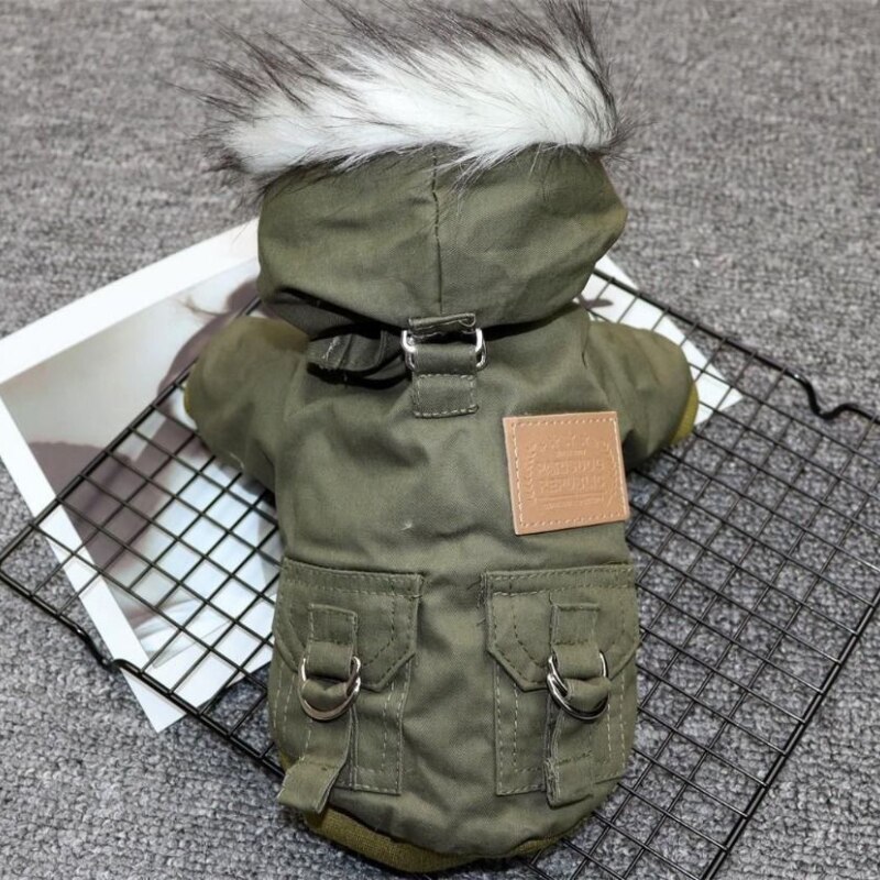 Ropa de algodón cálida para perro pequeño, ropa de trabajo de cuello esponjoso de doble capa para mascotas, ropa de montañismo, 강지옷 옷: Green / XL