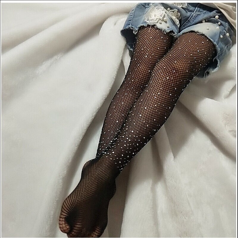 Girls Rhinestone Mesh Fishnet Tights Children Kids Baby Girl Glitter Shiny Pantyhose Newborn Toddler Tights Clothes