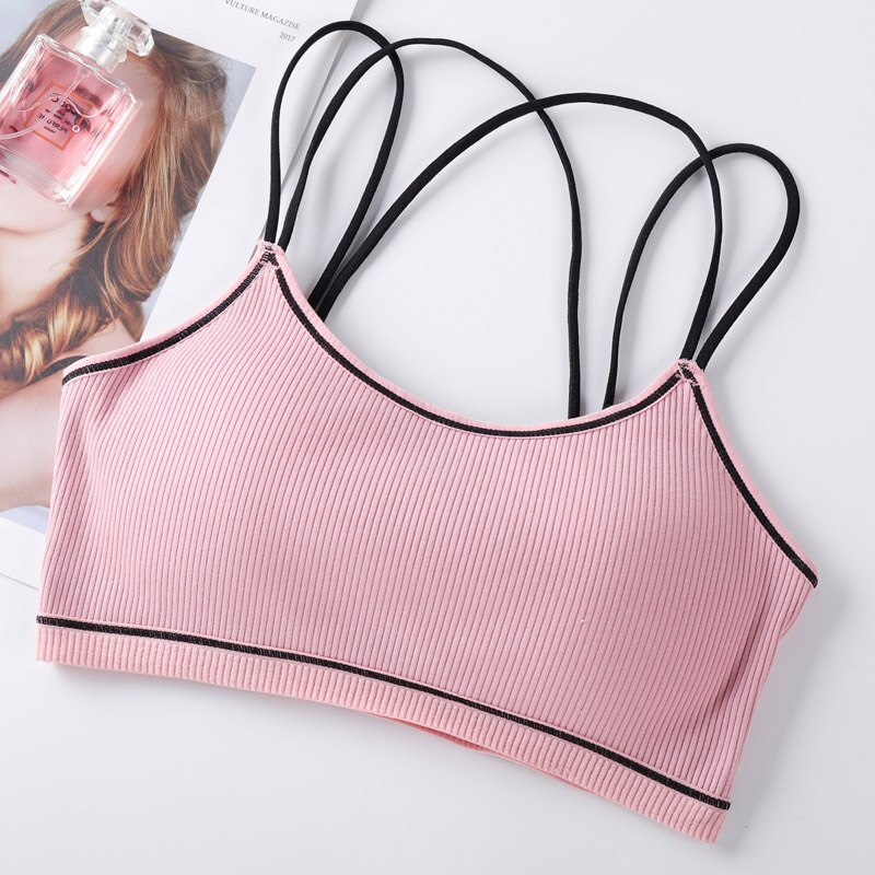 Yoga bh kvinder sport top bomuld sports bh bryst bh åndbart undertøj til kvinde bh gym vest top sportstøj: Lyserød