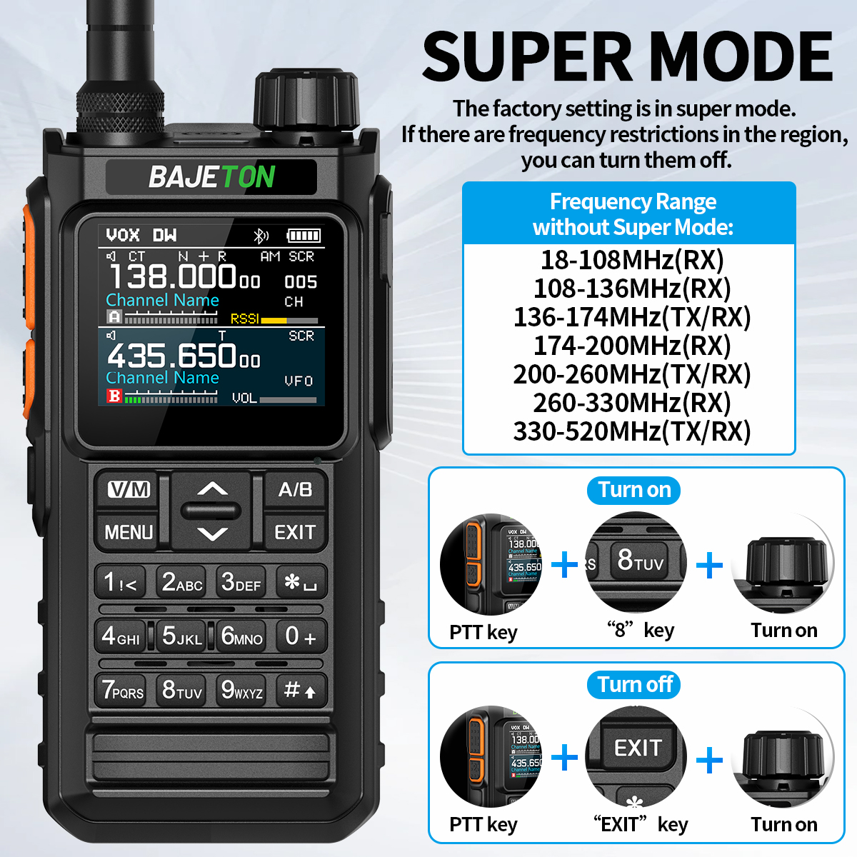 BAJETON BJ7700 Walkie Talkie Multi Banda Sem Fio Bluetooth Programação de Telefone Redução de Ruído AM FM Ham Rádio Para Acampamento BJ8200