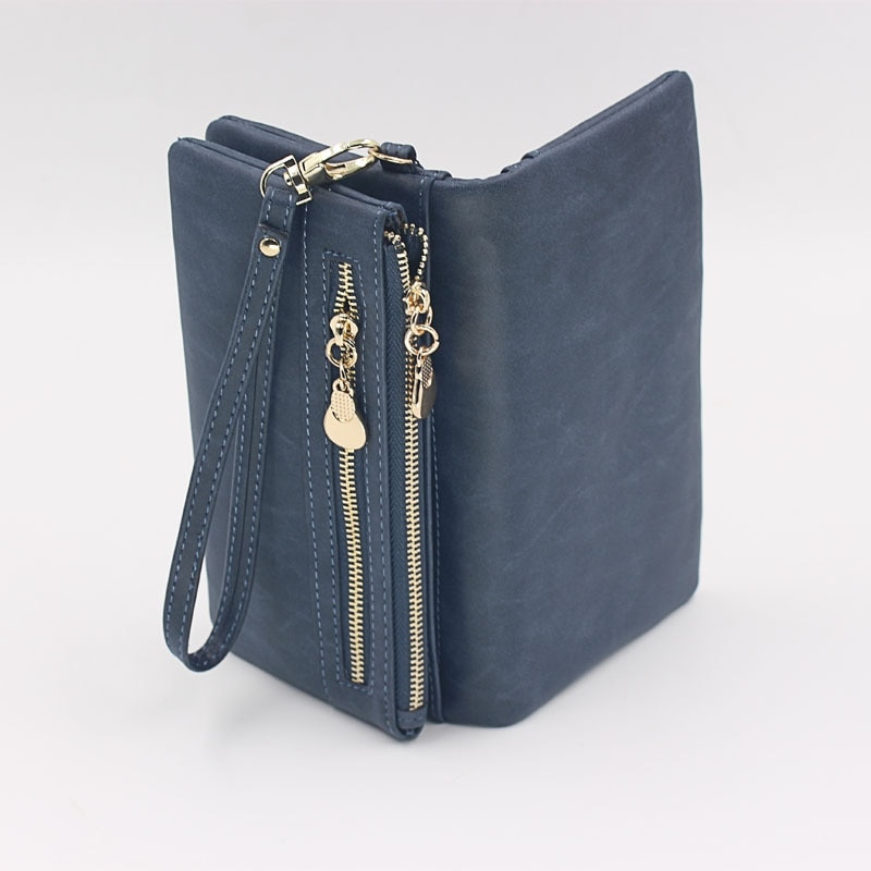 Women Wallets Dull Polish Leather Wallet Double Zipper Day Clutch Purse Wristlet Portefeuille Handbags Carteira Feminina