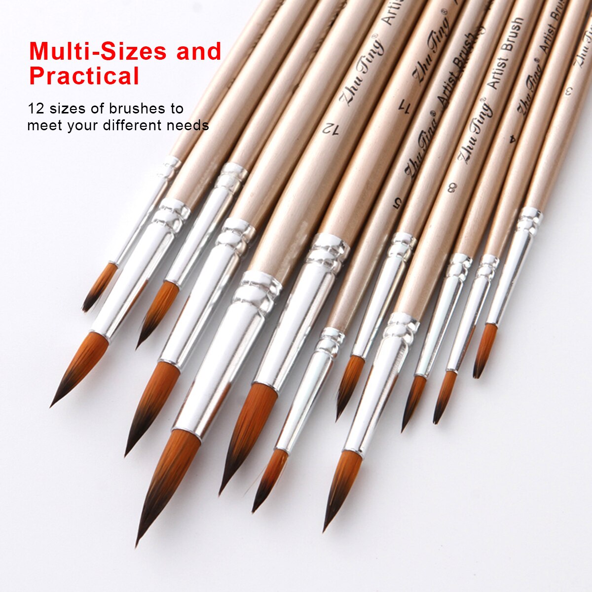 12pcs Paint Brushes Set Kit Round Pointed Tip Brushes with Nylon Hair for Artist Oil Painting for Great Art Drawing Supplies