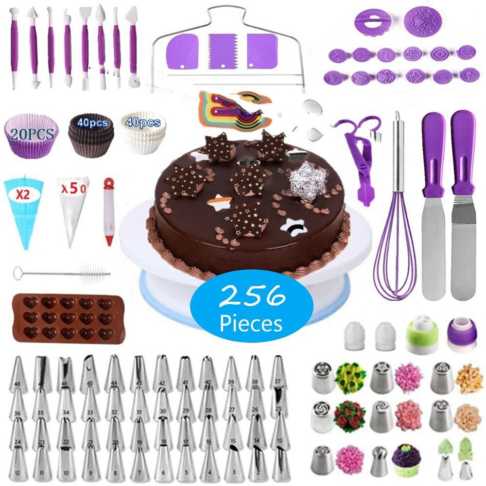 285 Pcs Cake Turntable Cake Decorating Tools Kit Rotary Table Baking Tool Piping Nozzle Piping Bag Set Baking Supplies Sets: C2307
