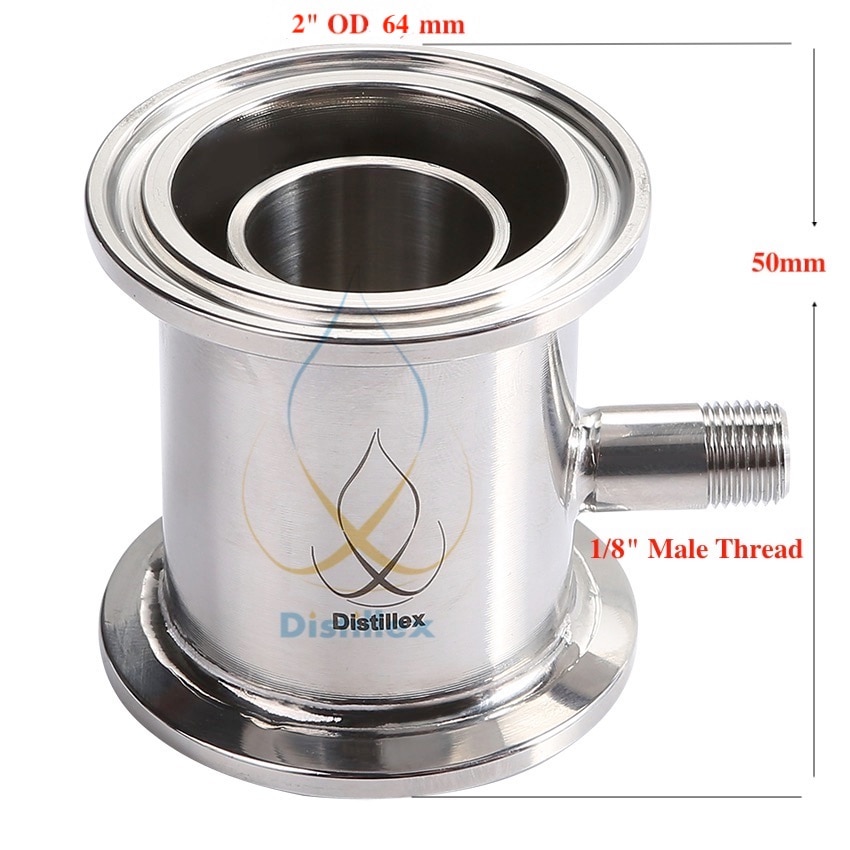 2 "OD64mm Rectificatie module, Reflux kolom, Destillatie, Sanitaire Staal 304