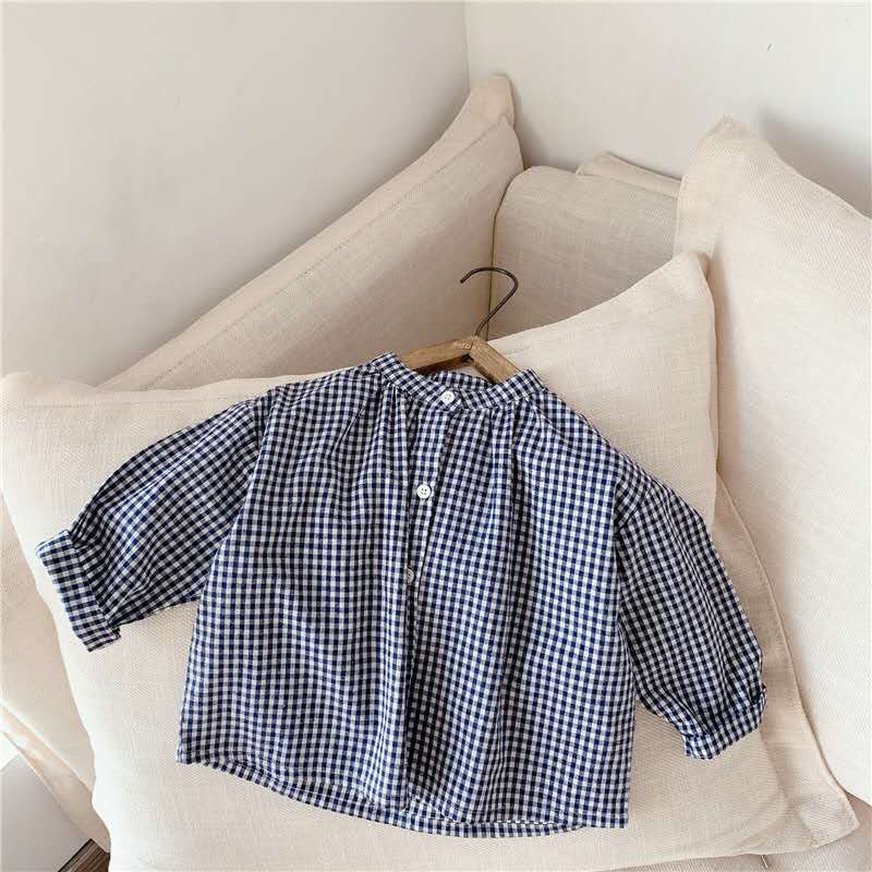 Chemise à manches longues à carreaux pour filles, produits d'automne pour enfants, style coréen: Bleu / 130cm