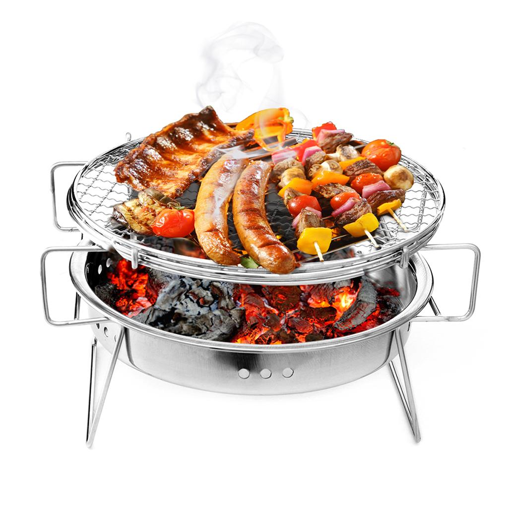Barbecue Houtskool Grill Kachel Roestvrij Staal Draagbare Vouwen Houtskool Bbq Grill Ronde Vorm