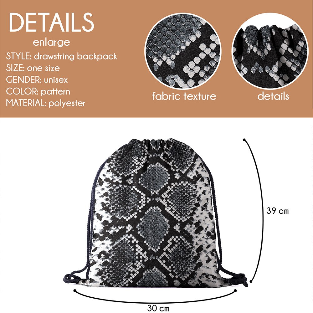 Bundel zak touw tas print slangenhuid patroon trekkoord rugzak dames heren dagelijks casual meisjes mochila knapzak vrouwelijk