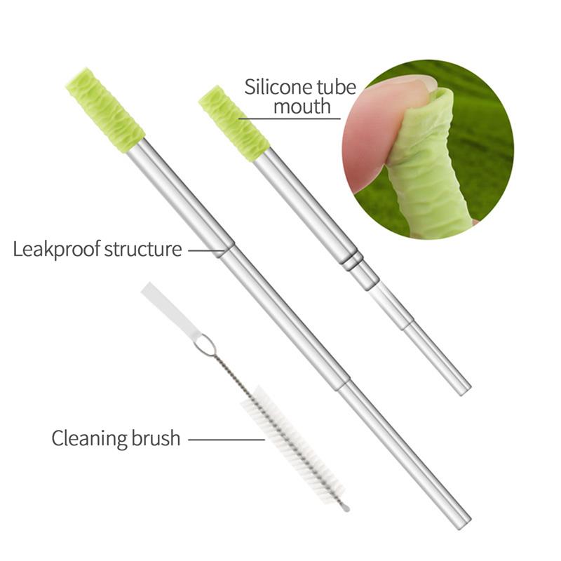 Reusable Stainless Steel Straws With Aluminum Keychain Case Cleaning Brush Collapsible Telescopic Portable Drinking Straws