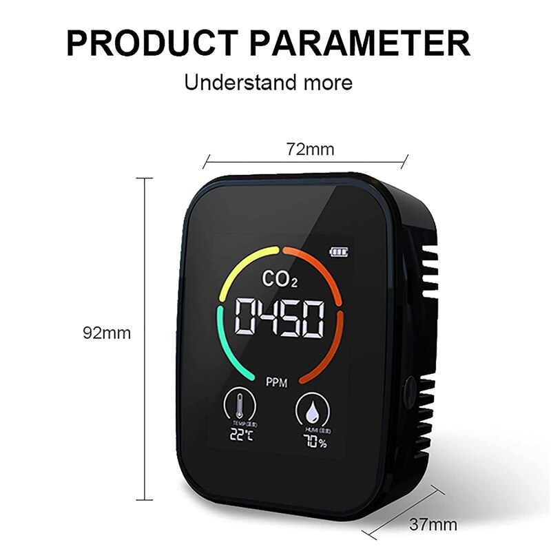 GTBL Air Monitor CO2 Monitor Indoor Carbon Dioxide Detector- Portable Air Tester With Humidity Monitor LCD