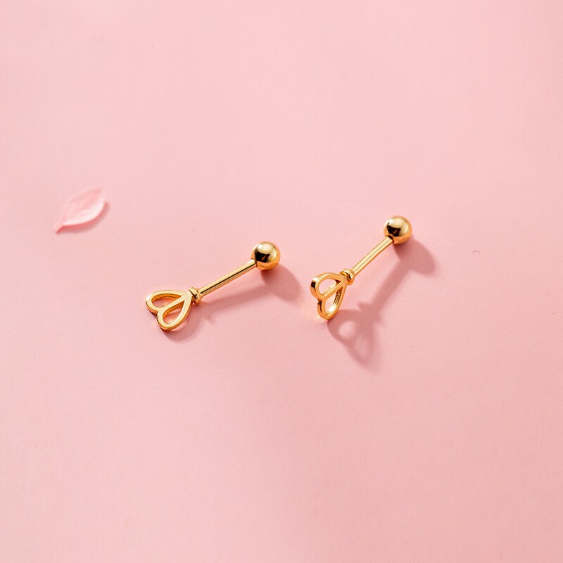 Genuine 925 sterling silver hollow heart stud earrings, screw back jewelry for women and girls