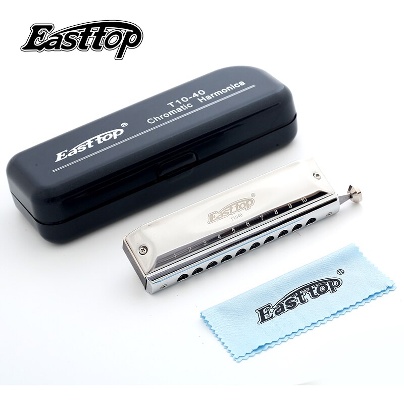 Easttop 10 Hole 40 Tone Harmonica Chromatic Harmonica Key of C with Case for Player Adult Beginner Students