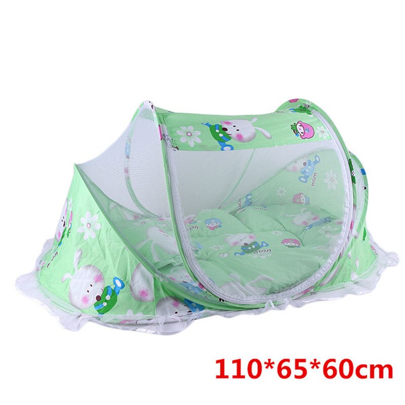 Imbaby Baby Klamboe Baby Beddengoed Wieg Netting Vouwen Kindje Muskietennetten Bed Netto Wattenschijfje Katoen Kussen Drie-stuk: Rabbit green