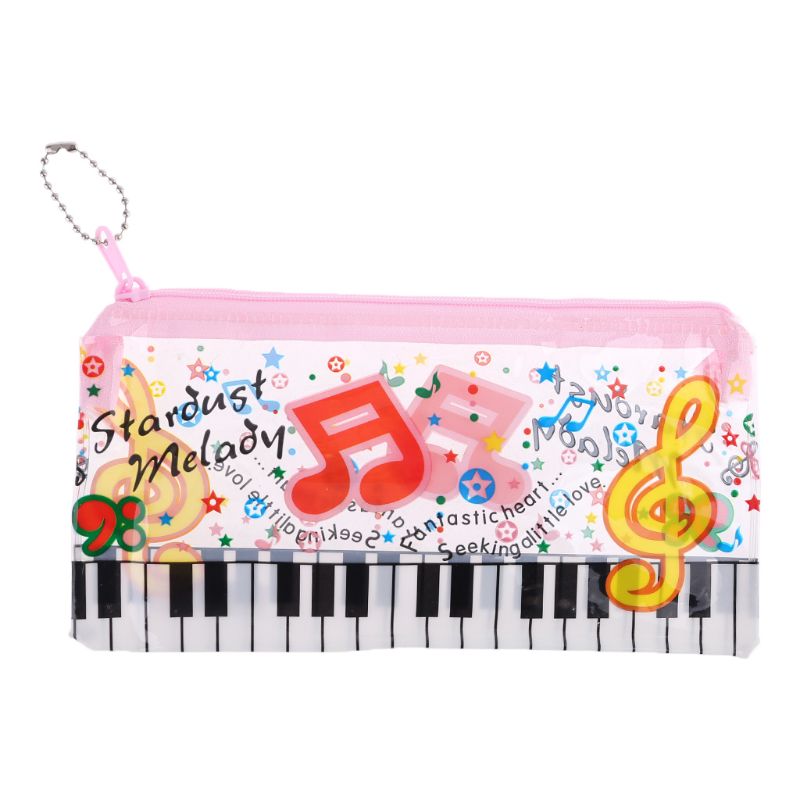 Music Note Piano Keyboard Pencil Case Plastic Transparent Pen Bag Student: Pink