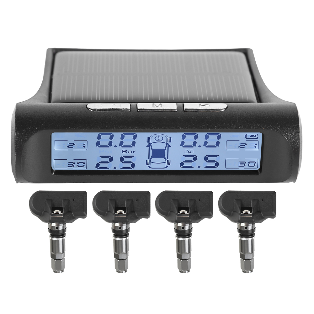Solar Power Car TPMS Automobiles Tyre Tire Pressure Monitoring System with 4 External Internal Sensor