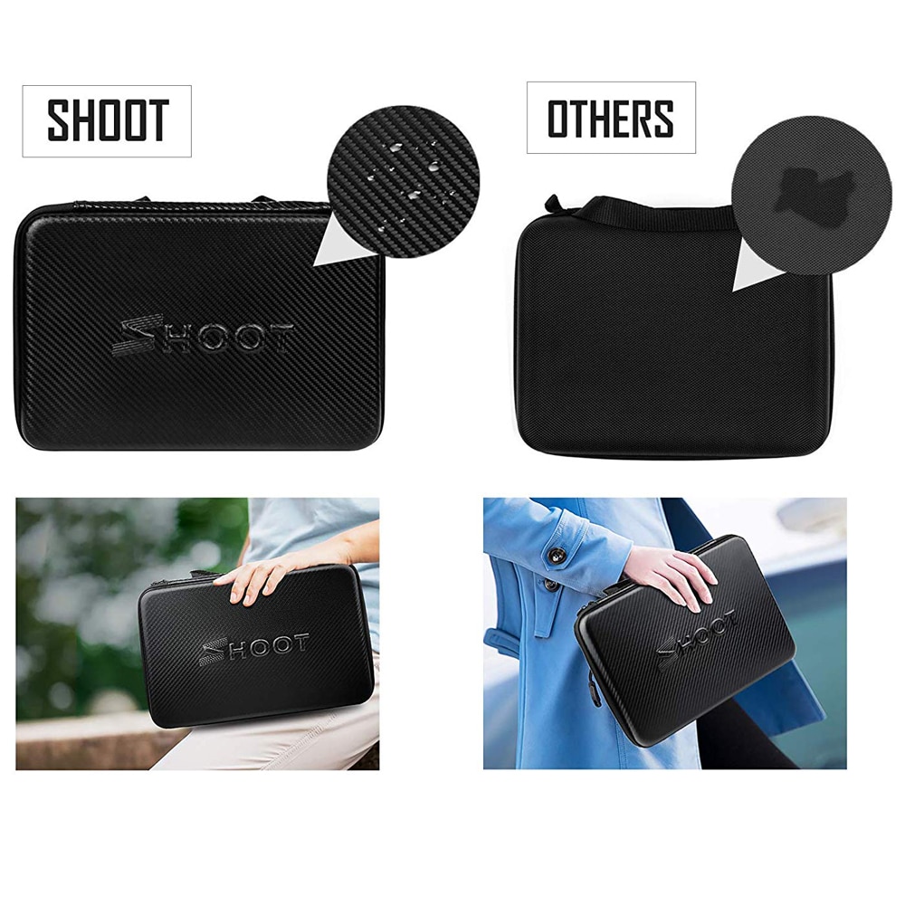 SHOOT Large Portable PU Waterproof Carrying Case for GoPro Hero 9 8 7 5 SJCAM Xiaomi Yi 4k Eken h9 Camera Box Go Pro 8 Accessory