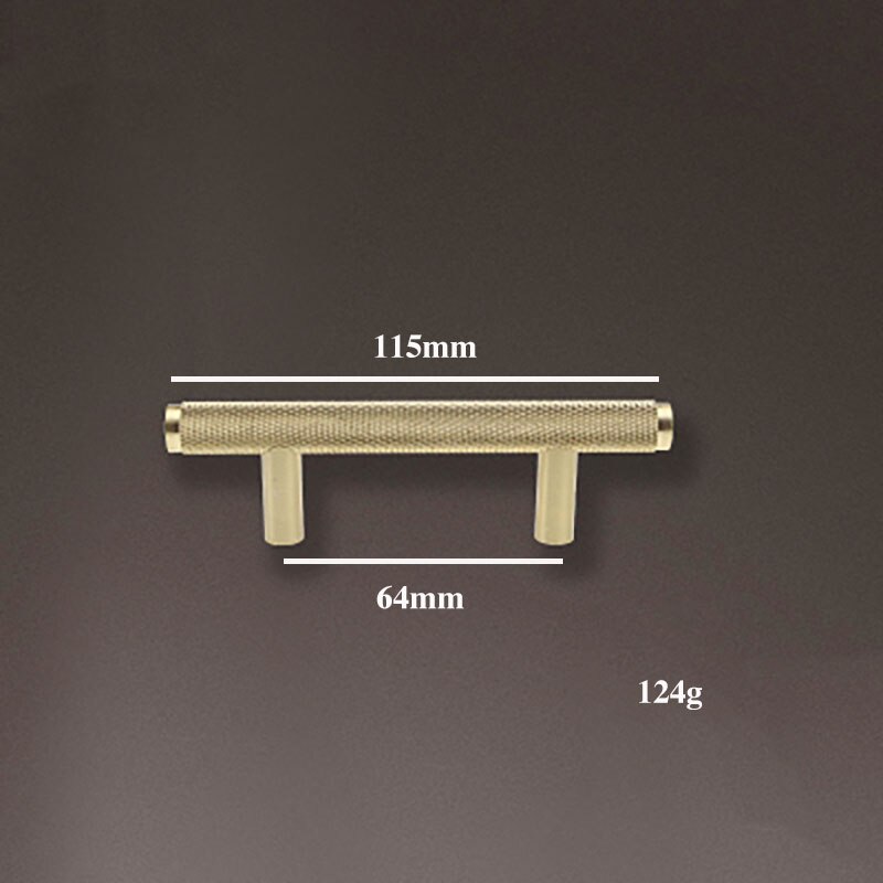 Long Brass Knurled/Textured simple kitchen cabinet knobs and handles Drawer Pulls Bedroom Knobs Brass T Bar Cabinet Hardware: length 115mm / 1pc