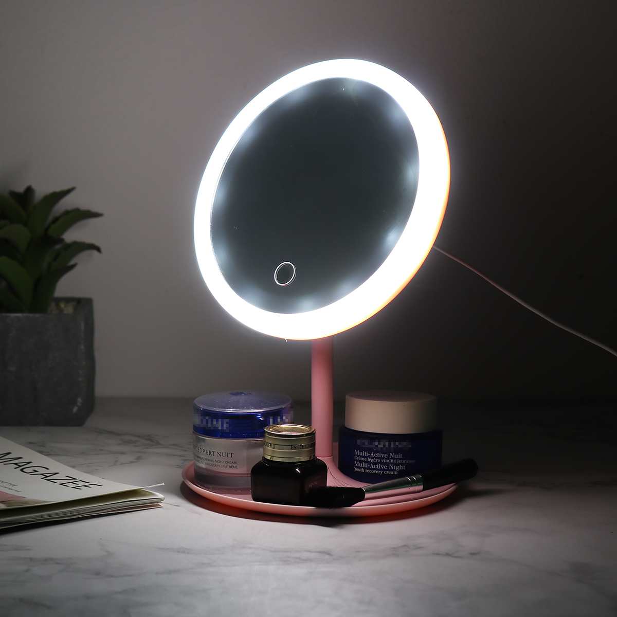Espejo de maquillaje LED USB con luces pantalla táctil lámpara de espejo de maquillaje regulable Mesa espejo cosmético de belleza portátil