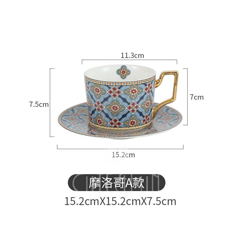 Marokkaanse Stijl Luxe Koffie Kop En Schotel Set Voldaan Gouden Handvat For A Speciale Koffie Cappuccino Keramische Afternoon Tea: A