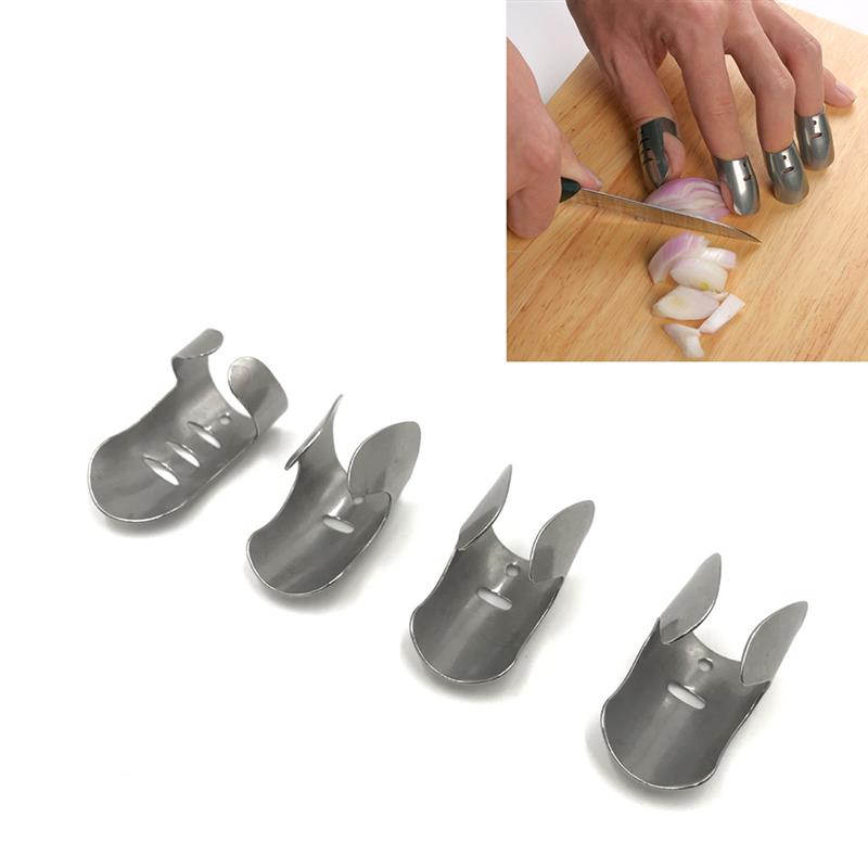 Protecteur de doigt en acier inoxydable pour éviter les blessures, outils de cuisine professionnels argent 4 pièces/ensemble