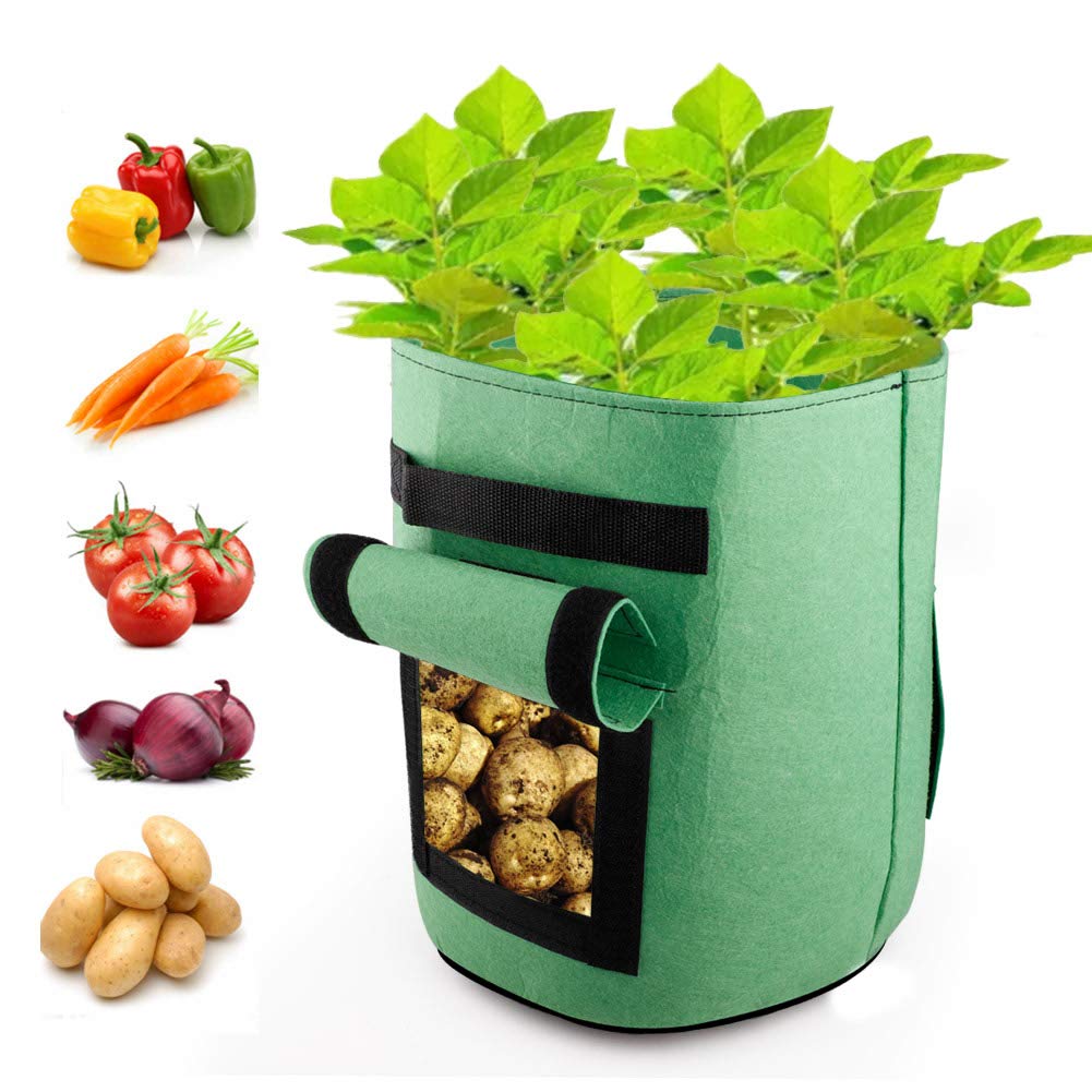 Bolsa de cultivo de patatas de 10/7 galones, olla de doble puerta, bolsa de plantas para interior y exterior no tejida respetuosa con el medio ambiente