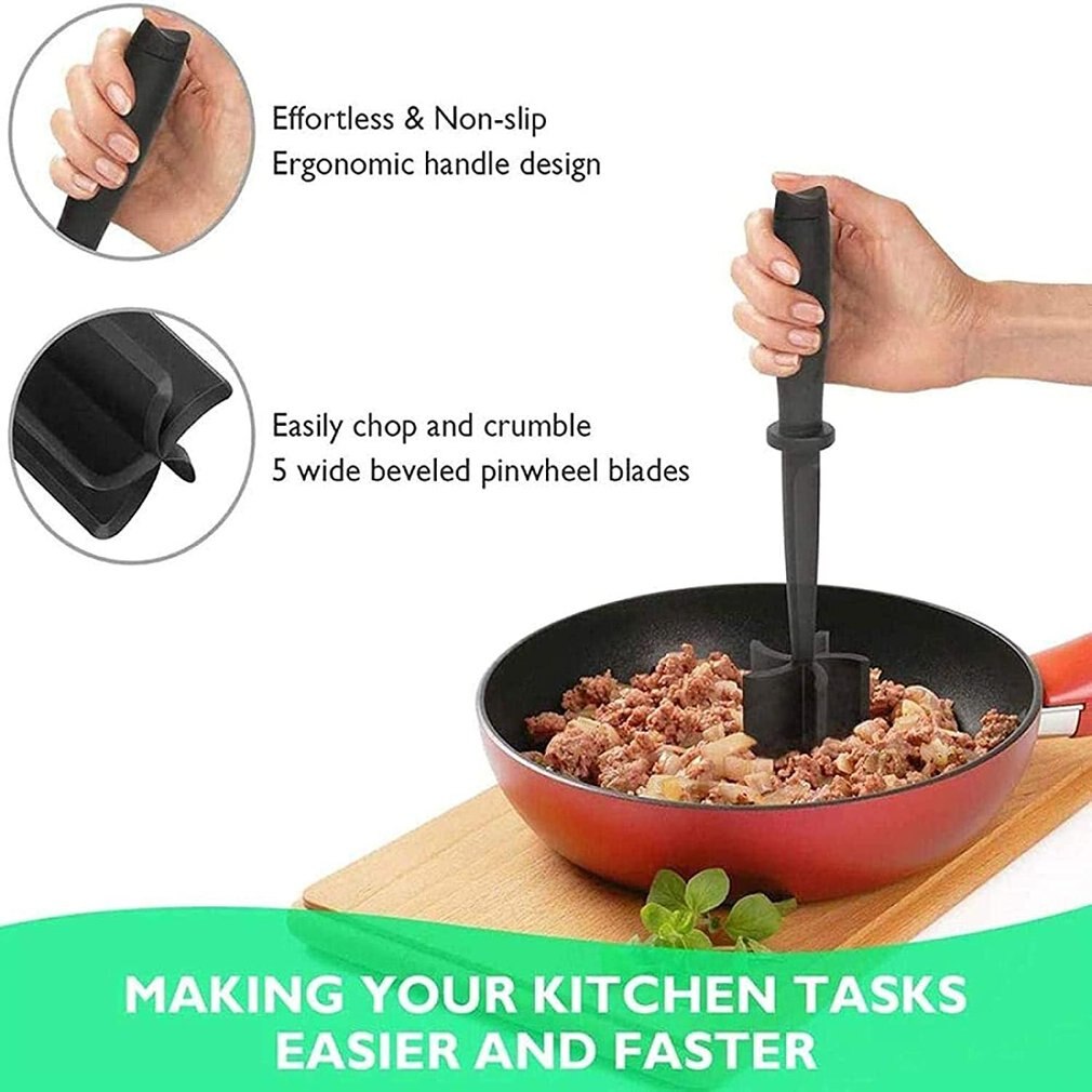 Machacador de carne multifuncional resistente al calor, utensilios de cocina antiadherentes de nailon para hamburguesas, picadora de carne molida