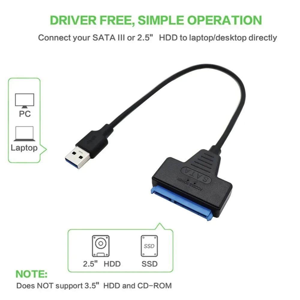 Kabel USB 3.0 SATA 3 adapter Sata robić USB 3.0 robić 6 Gb/s Obsługa 2,5-calowego zewnętrznego dysku twardego HDD SSD 22-pinowy kabel Sata III