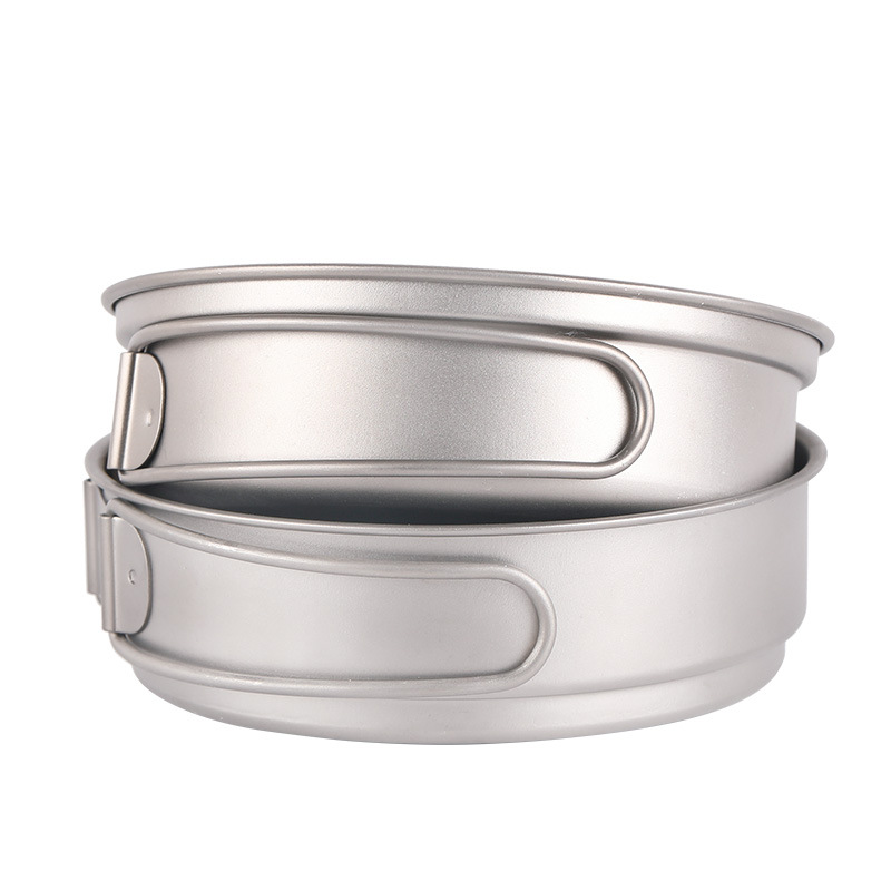 Camping Titanium Fry Pot 350ml 500ml Ultralight Cooking Pan Small Folding Handle