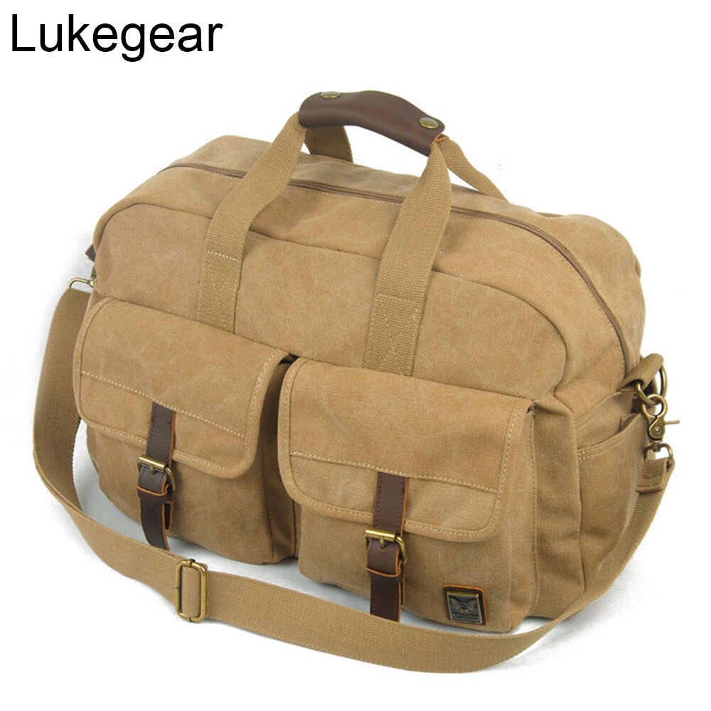 Lukegear Overnight Weekend Bags Canvas Sturdy Duffle Packs Green Grey Khaki Colors